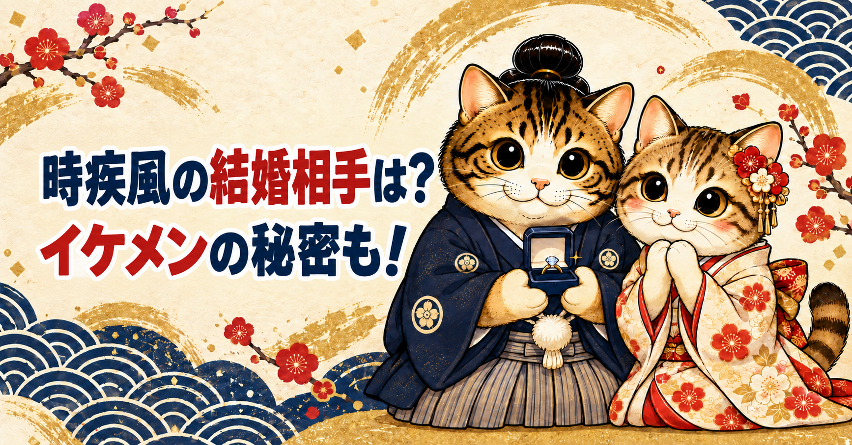 和風のネコの夫婦 時疾風の結婚相手