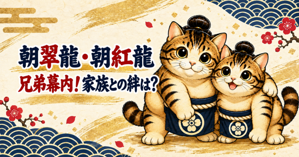和柄のネコのデザインに「朝翠龍・朝紅龍兄弟幕内へ！家族の絆は？」